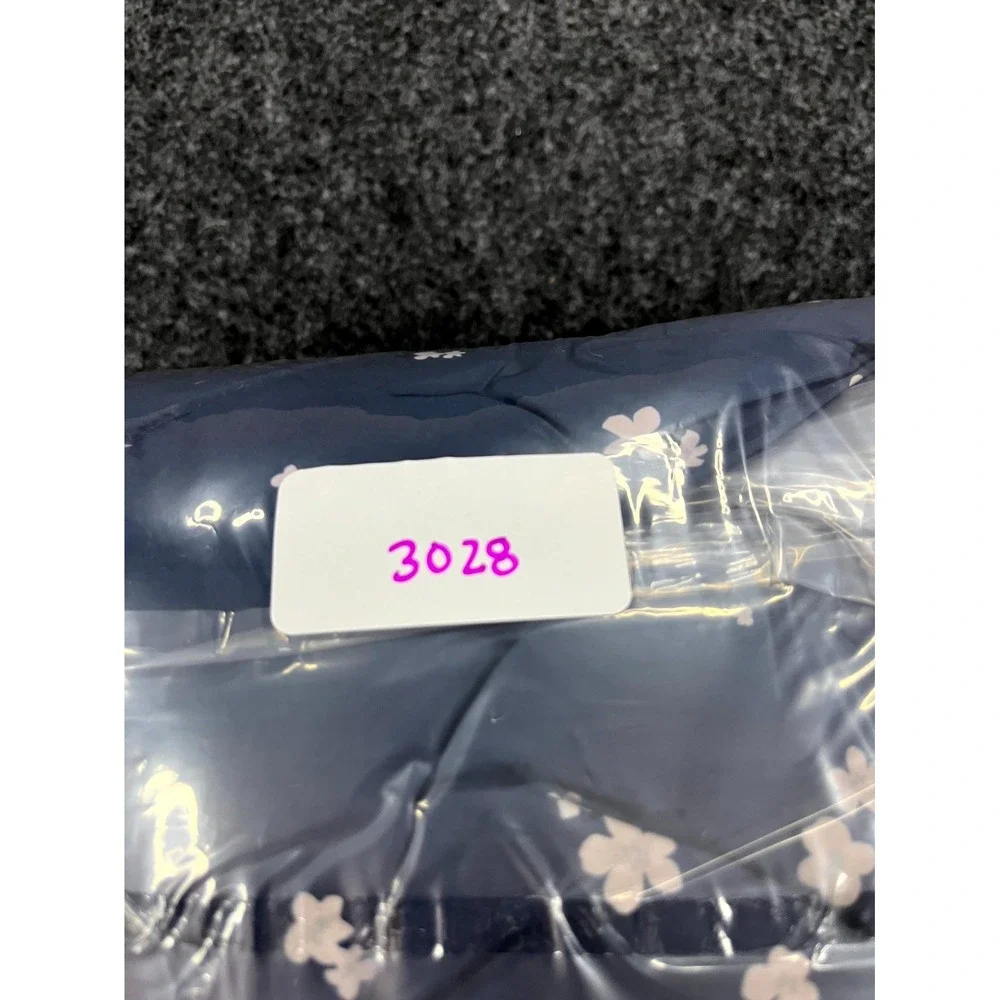 Member's Mark Puffer Jacket Girls M 7/8 Navy Blue Floral Faux Fur Hood Full Zip